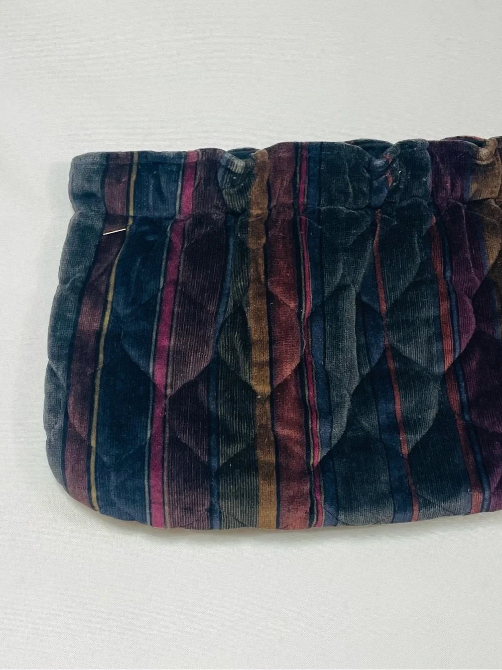 VTG Darens Bags Velvet Striped Clutch Purse Plum Retro Hand Cottage Boho Mod